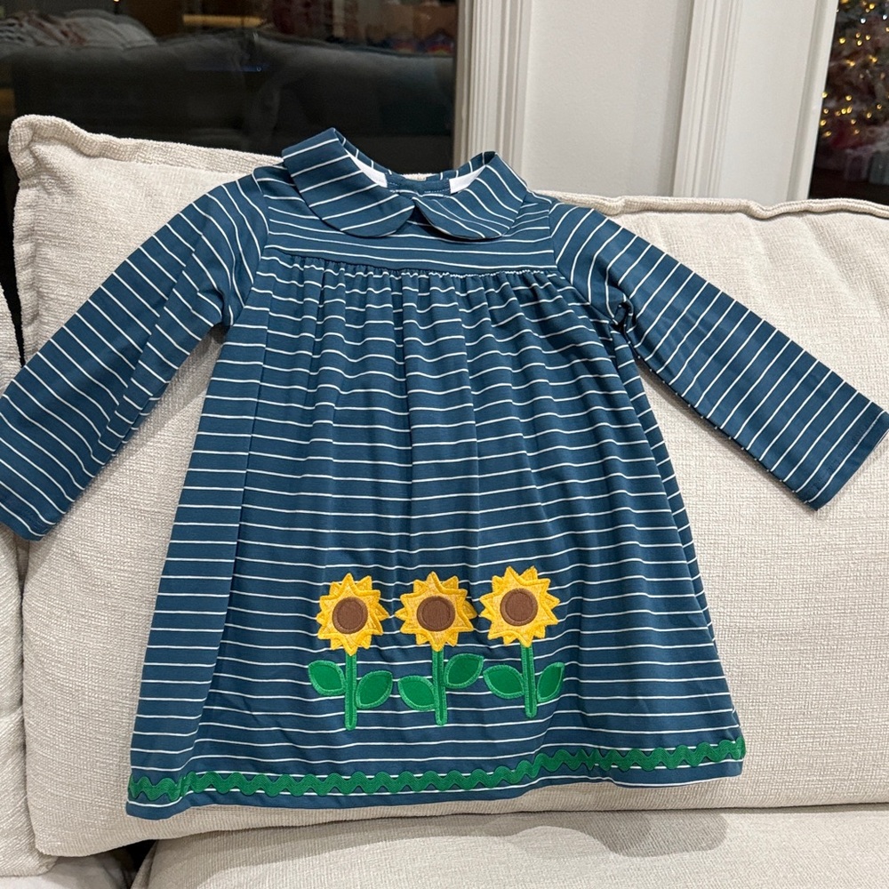 Bailey Boys Striped Blue and White Dress with Sunflowers